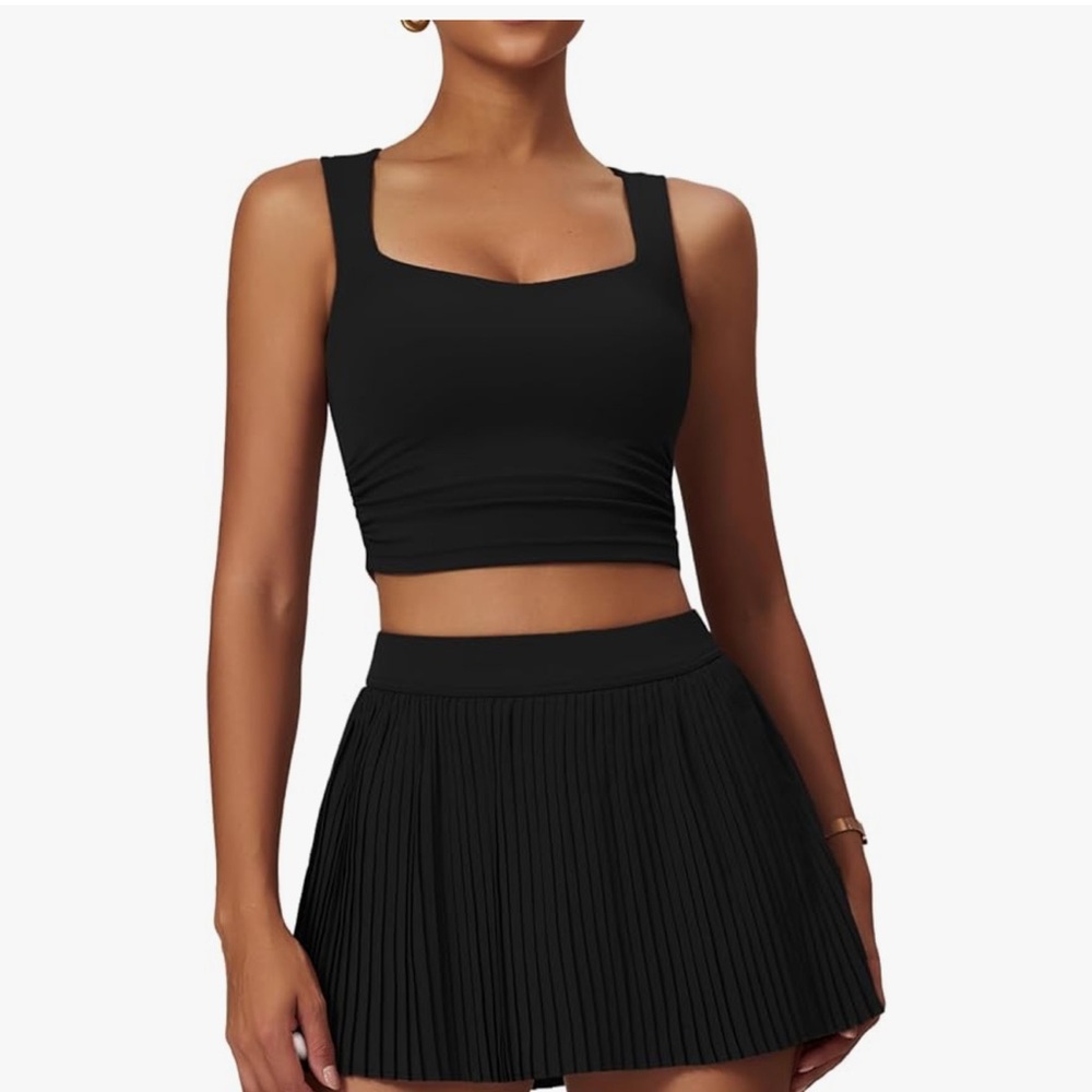 Black Crop Top and Pleated Tennis Skirt Set